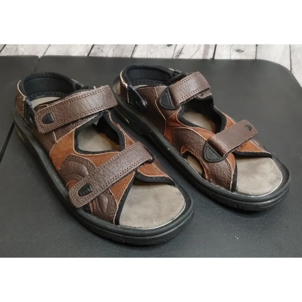 RedHead Men's Brown Leather Sandals w/Hook & Loop Closure - Size 12